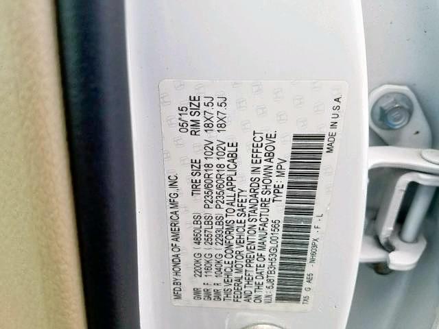 5J8TB3H53GL001565 - 2016 ACURA RDX TECHNO WHITE photo 10