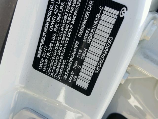 SJKCH5CP4JA047973 - 2018 INFINITI QX30 BASE WHITE photo 10