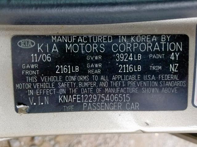 KNAFE122975406515 - 2007 KIA SPECTRA EX TAN photo 10