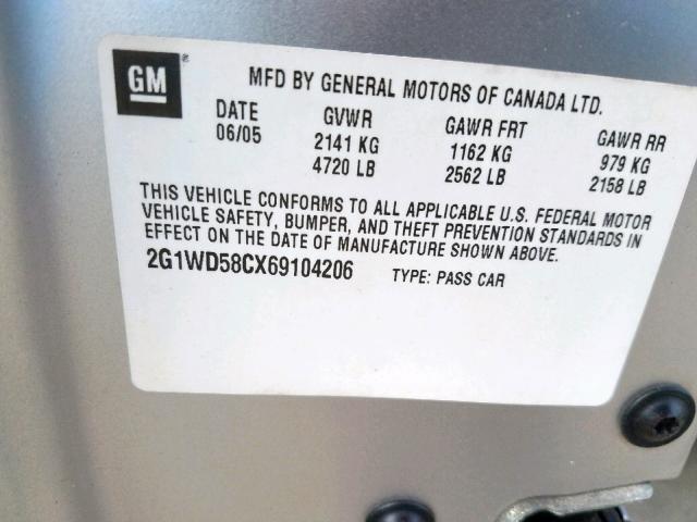 2G1WD58CX69104206 - 2006 CHEVROLET IMPALA SUP 银色 照片 10