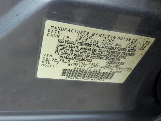 3N1AB6AP2BL657923 - 2011 NISSAN SENTRA 2.0 SILVER photo 10