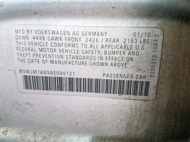 WVWJM7AN9AE090121 - 2010 VOLKSWAGEN PASSAT KOM SILVER photo 10