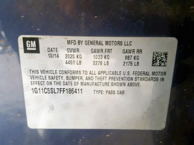 1G11C5SL7FF186411 - 2015 CHEVROLET MALIBU 1LT 蓝色 照片 10