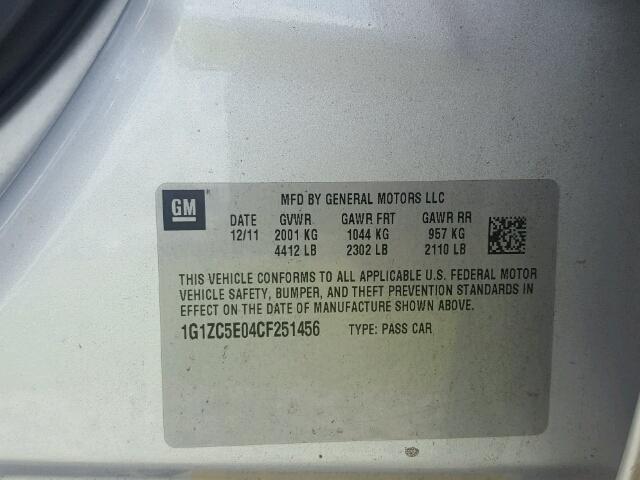 1G1ZC5E04CF251456 - 2012 CHEVROLET MALIBU 1LT SILVER photo 10