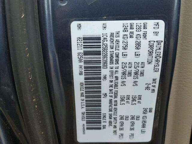 1C4GJ25B22B639683 - 2002 CHRYSLER VOYAGER BLUE photo 10