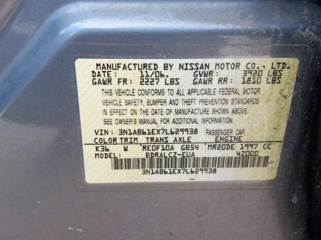 3N1AB61EX7L629938 - 2007 NISSAN SENTRA SE- GRAY photo 10