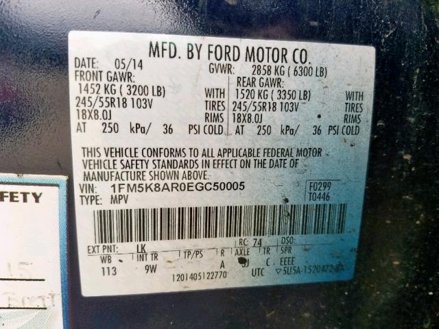 1FM5K8AR0EGC50005 - 2014 FORD EXPLORER P BLUE photo 10