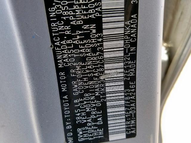 2T1KR32E87C673143 - 2007 TOYOTA MATRIX 银色 照片 10