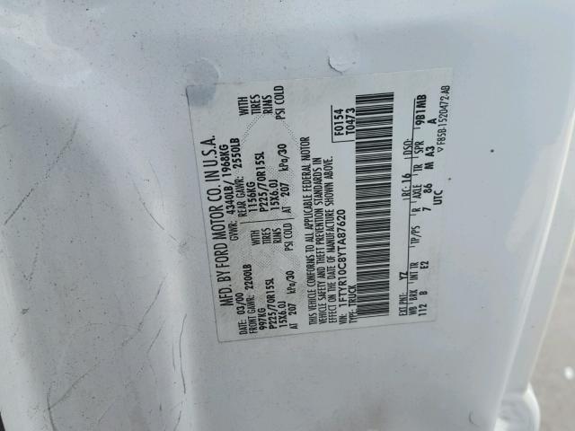 1FTYR10C8YTA87620 - 2000 FORD RANGER WHITE photo 10