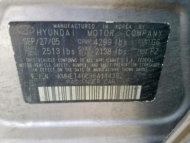 KMHET46C96A144392 - 2006 HYUNDAI SONATA GL SILVER photo 10