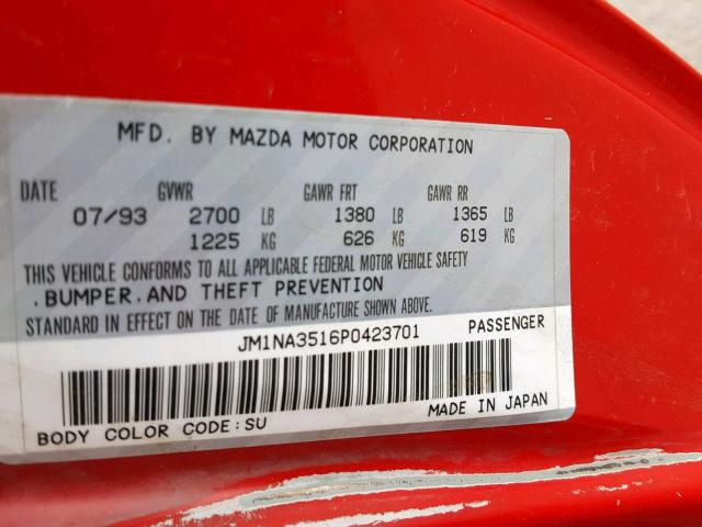 JM1NA3516P0423701 - 1993 MAZDA MX-5 MIATA RED photo 10