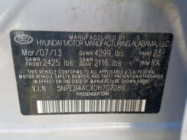 5NPEB4ACXDH707289 - 2013 HYUNDAI SONATA GLS BLUE photo 10