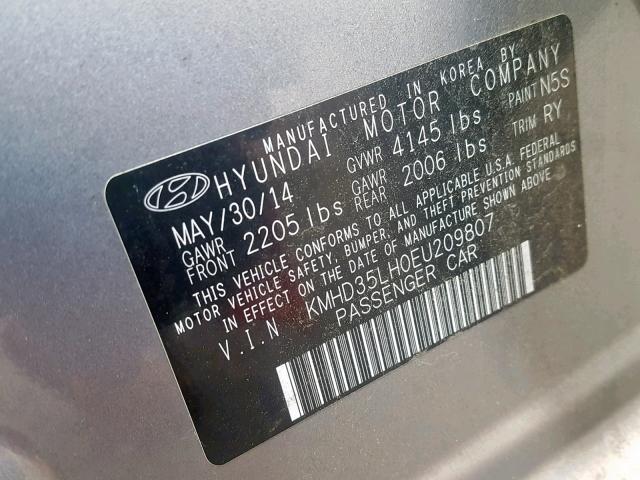 KMHD35LH0EU209807 - 2014 HYUNDAI ELANTRA GT SILVER photo 10