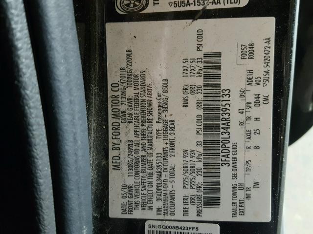 3FADP0L34AR395133 - 2010 FORD FUSION HYB BLACK photo 10