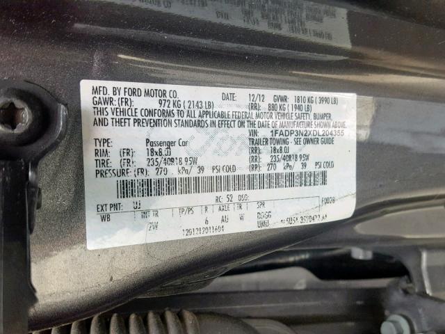 1FADP3N2XDL204355 - 2013 FORD FOCUS TITA GRAY photo 10