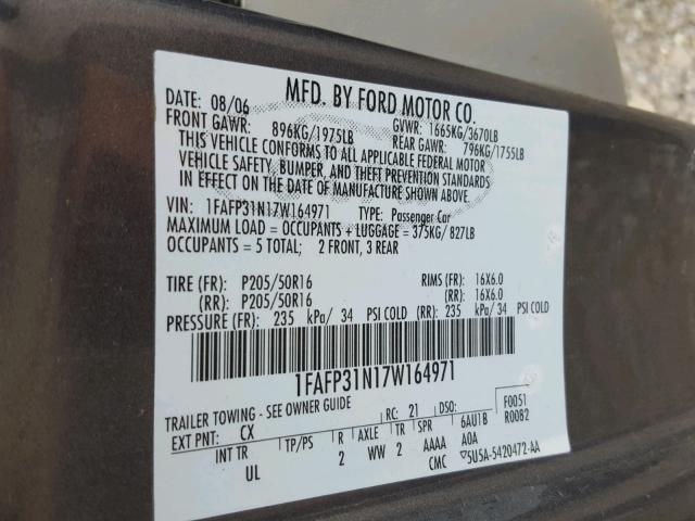1FAFP31N17W164971 - 2007 FORD FOCUS ZX3 GRAY photo 10