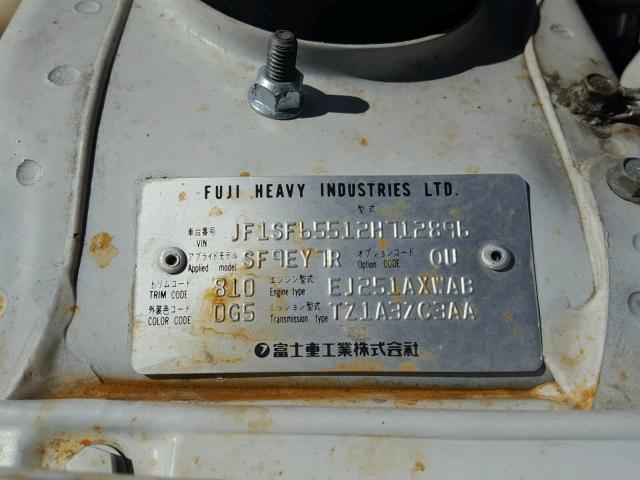 JF1SF65512H712896 - 2002 SUBARU FORESTER S WHITE photo 10