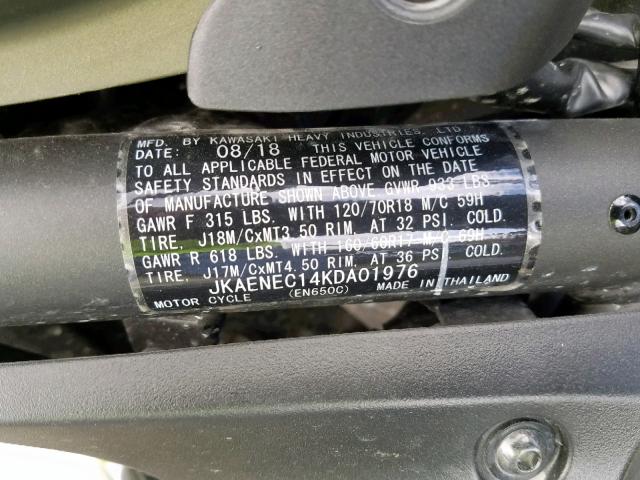 JKAENEC14KDA01976 - 2019 KAWASAKI EN650 C GREEN photo 10