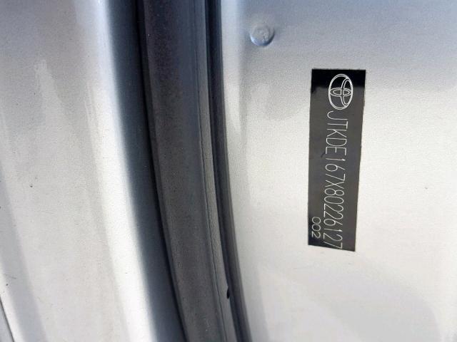 JTKDE167X80226127 - 2008 TOYOTA SCION TC ნაცრისფერი ფოტო 10