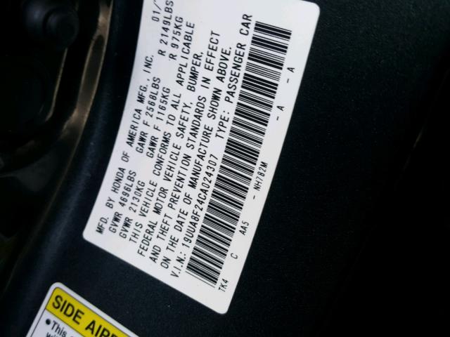 19UUA8F24CA024307 - 2012 ACURA TL GRAY photo 10