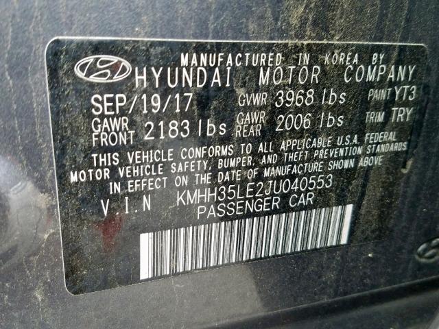 KMHH35LE2JU040553 - 2018 HYUNDAI ELANTRA GT GRAY photo 10