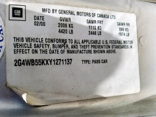 2G4WB55KXY1271137 - 2000 BUICK REGAL LS SILVER photo 10