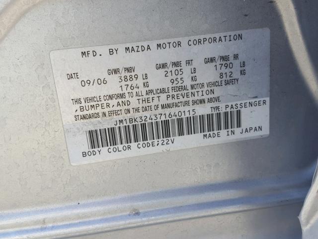 JM1BK324371640115 - 2007 MAZDA 3 S GRAY photo 10