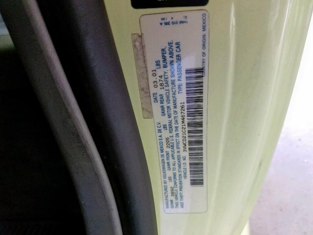 3VWCD21C21M467261 - 2001 VOLKSWAGEN NEW BEETLE ყვითელი ფოტო 10