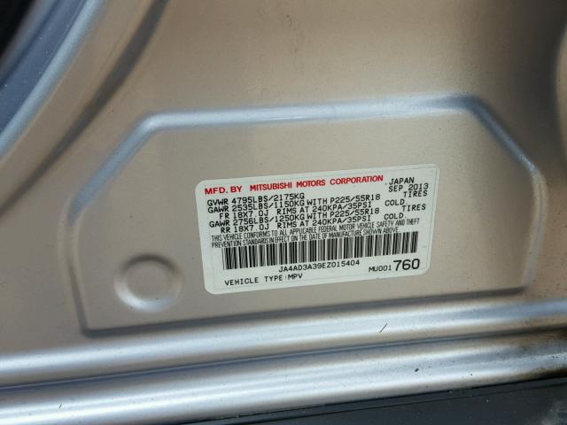 JA4AD3A39EZ015404 - 2014 MITSUBISHI OUTLANDER SILVER photo 10