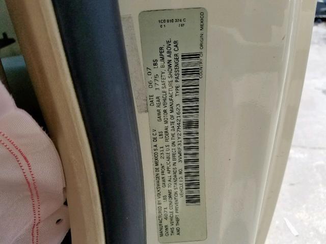 3VWRF31Y27M421623 - 2007 VOLKSWAGEN NEW BEETLE 奶油色 照片 10