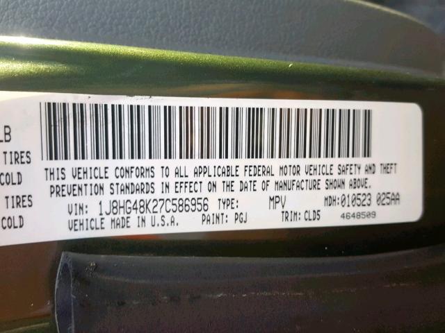 1J8HG48K27C586956 - 2007 JEEP COMMANDER 绿色 照片 10