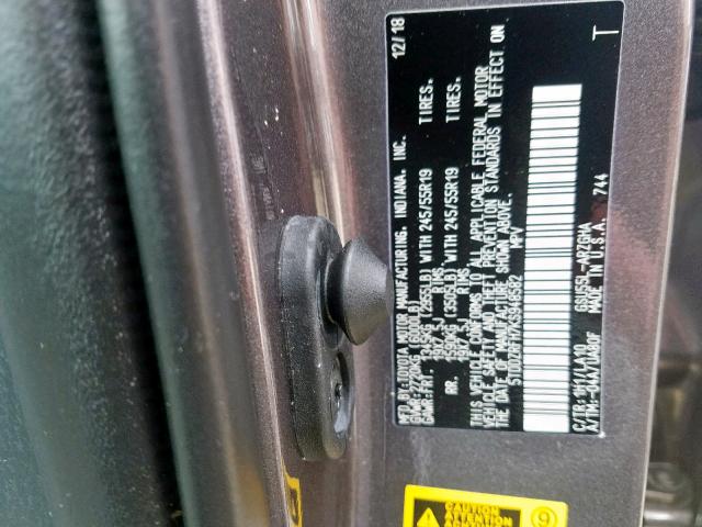 5TDDZRFH7KS948582 - 2019 TOYOTA HIGHLANDER GRAY photo 10