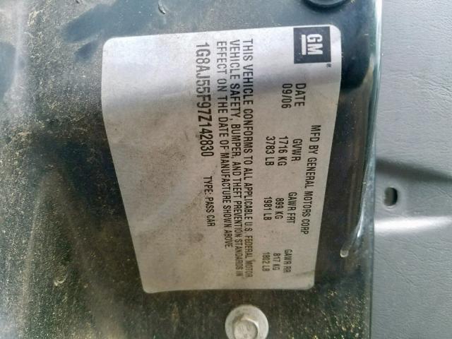 1G8AJ55F97Z142830 - 2007 SATURN ION LEVEL GRAY photo 10