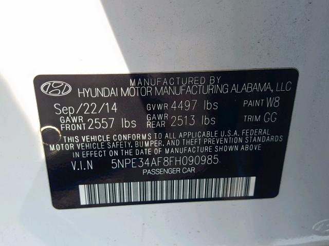 5NPE34AF8FH090985 - 2015 HYUNDAI SONATA SPO WHITE photo 10