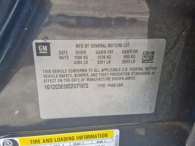 1G1ZC5E08CF371972 - 2012 CHEVROLET MALIBU 1LT 银色 照片 10