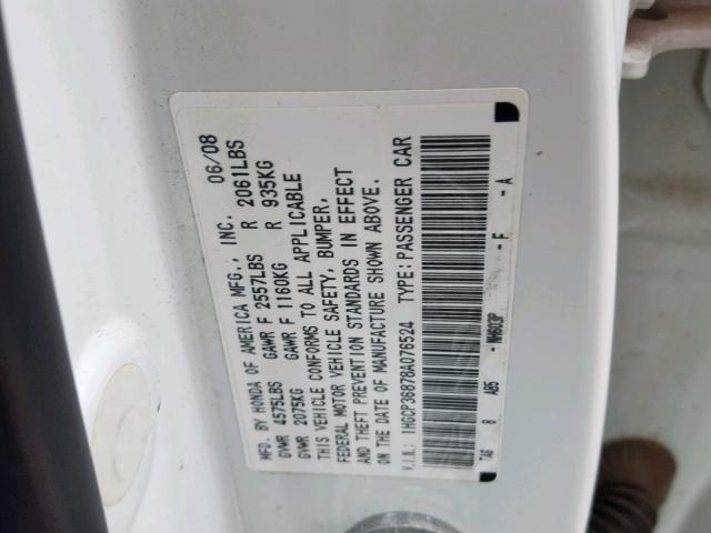 1HGCP36878A076524 - 2008 HONDA ACCORD EXL WHITE photo 10