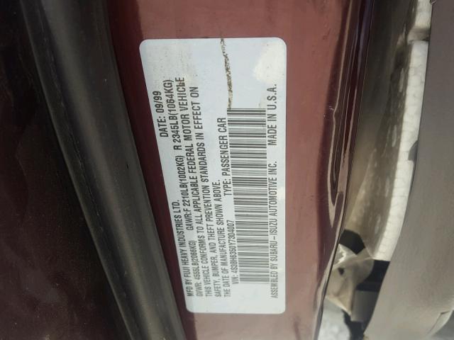 4S3BH6350Y7304007 - 2000 SUBARU LEGACY L BURGUNDY photo 10