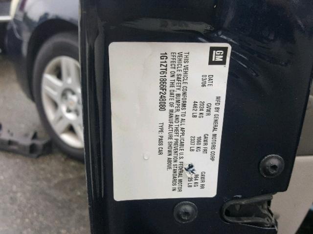 1G1ZT61866F248080 - 2006 CHEVROLET MALIBU MAX BLUE photo 10