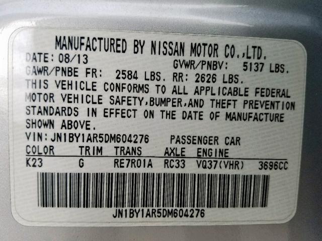 JN1BY1AR5DM604276 - 2013 INFINITI M37 X SILVER photo 10