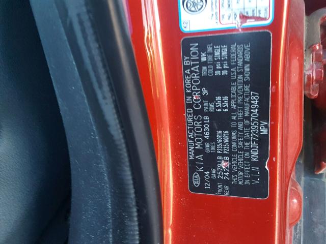 KNDJF723957049487 - 2005 KIA NEW SPORTA RED photo 10