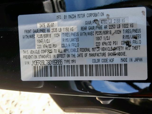 JM3ER29L780169665 - 2008 MAZDA CX-7 BLACK photo 10