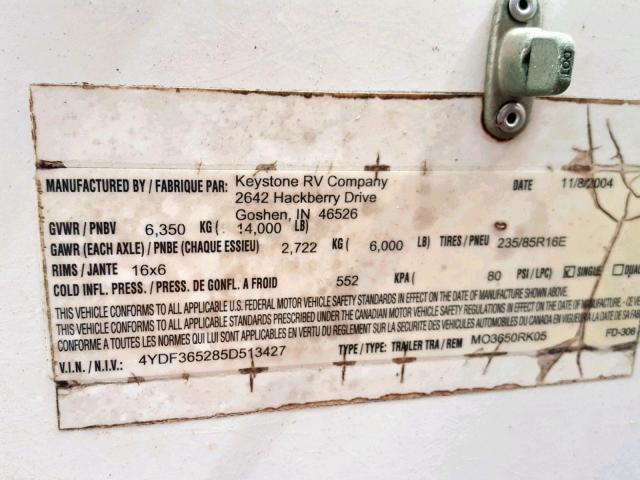 4YDF365285D513427 - 2005 KEYSTONE MONTANA WHITE photo 10