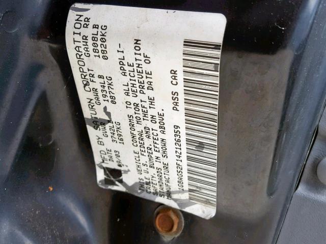 1G8AG52F14Z126359 - 2004 SATURN ION LEVEL 黑色 照片 10