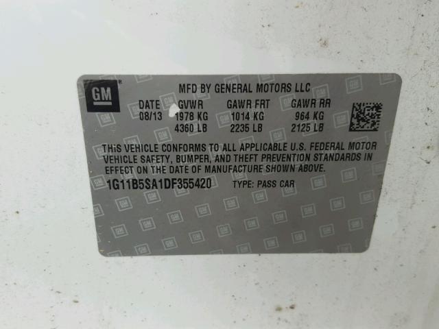 1G11B5SA1DF355420 - 2013 CHEVROLET MALIBU LS 白色 照片 10