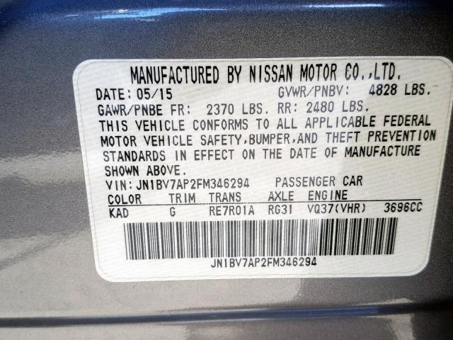 JN1BV7AP2FM346294 - 2015 INFINITI Q50 BASE GRAY photo 10