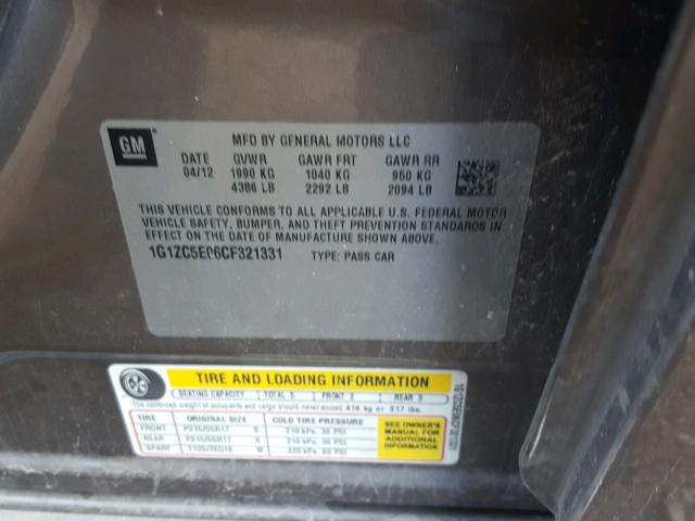 1G1ZC5E06CF321331 - 2012 CHEVROLET MALIBU 1LT 灰色 照片 10