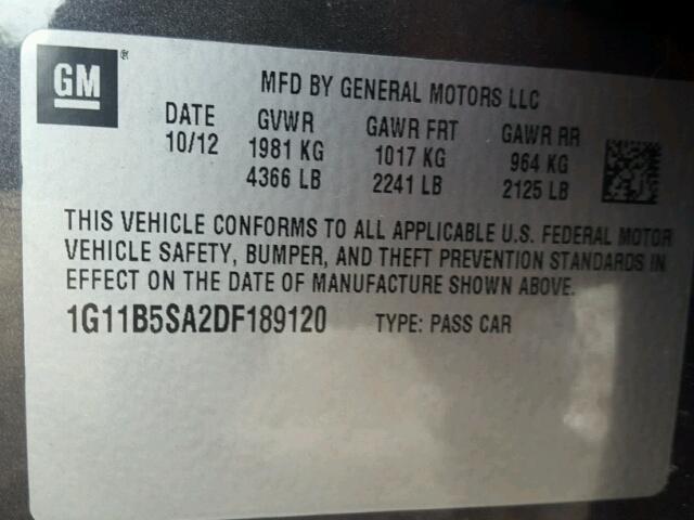 1G11B5SA2DF189120 - 2013 CHEVROLET MALIBU LS Сұр фото 10