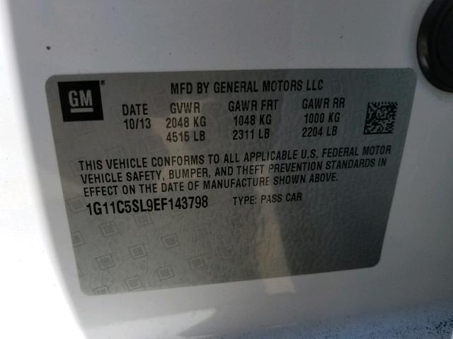 1G11C5SL9EF143798 - 2014 CHEVROLET MALIBU 1LT 白色 照片 10