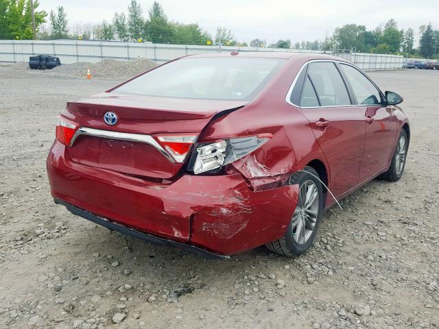 4T1BD1FKXFU156166 - 2015 TOYOTA CAMRY HYBR MAROON photo 4