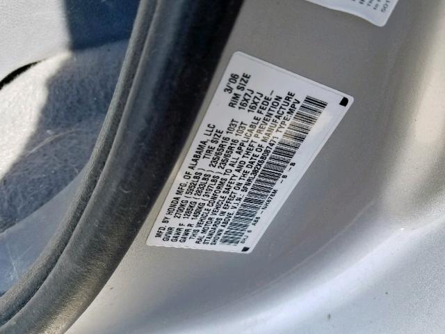 5FNRL382X6B087471 - 2006 HONDA ODYSSEY LX SILVER photo 10